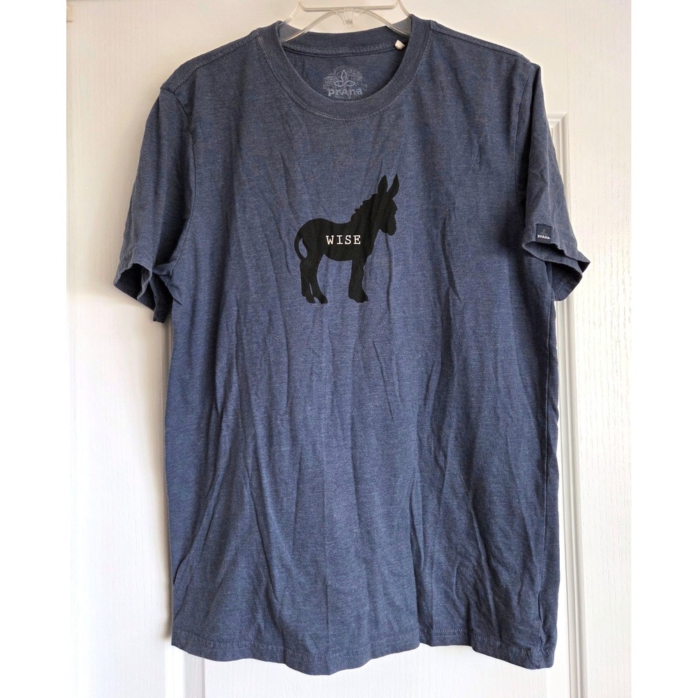 Prana Wise A$$ Donkey Graphic Tee Blue Heather‎ Organic Cotton Blend Shirt Sz M